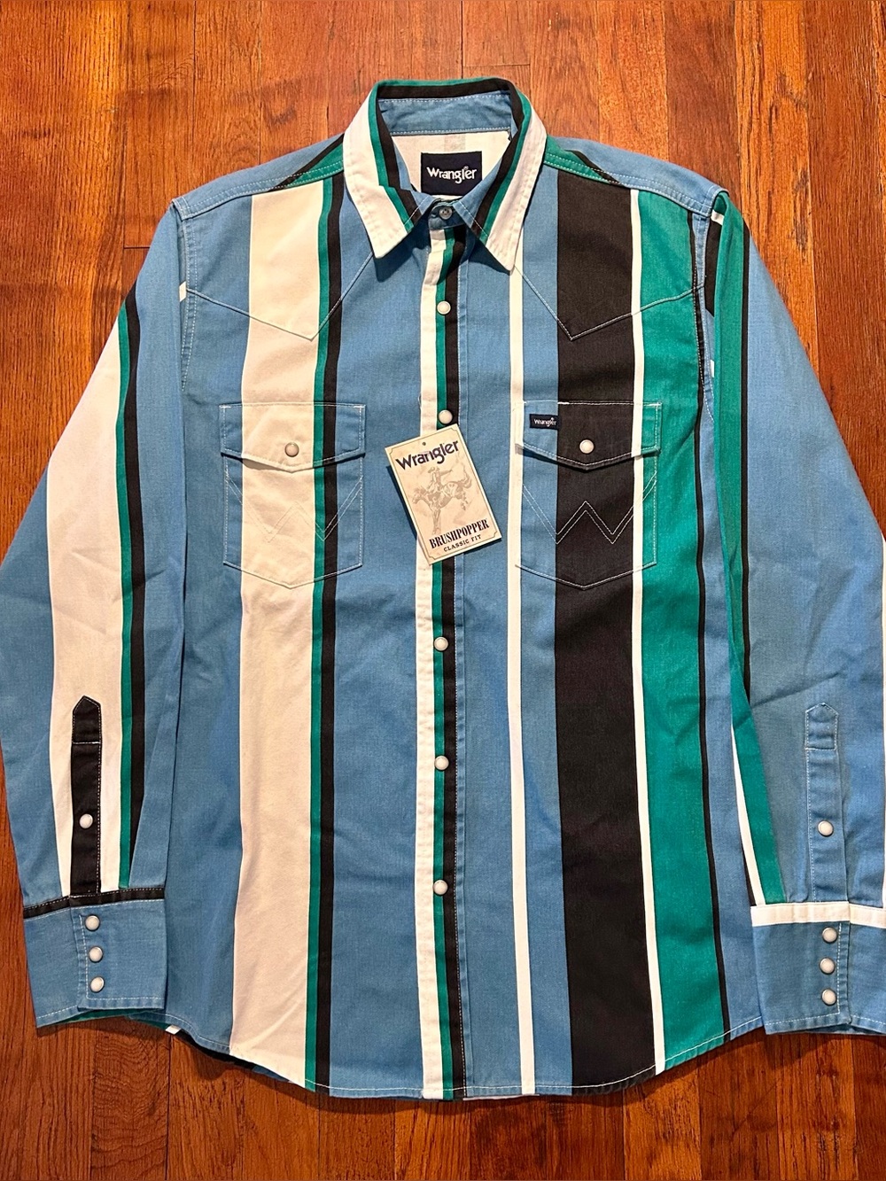 Vintage ‘90s Wrangler Brushpopper Pearl Snap Multicolor Button Down Shirt M NWT